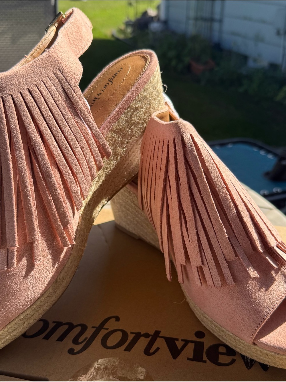 Fringe Wedge Sandals - Pink/Dusty Rose Size11 - Picture 2 of 4